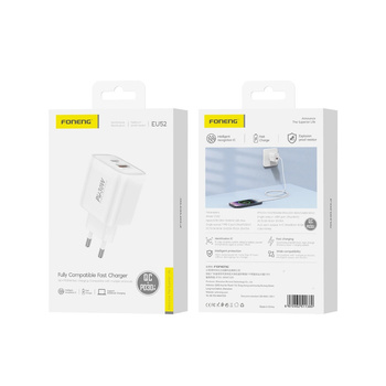 Ładowarka sieciowa Foneng EU52 PD 30W 1xUSB-C + 1xUSB QC3.0 Biały