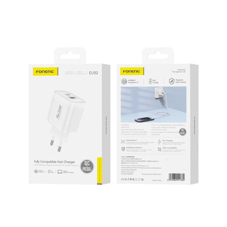 Ładowarka sieciowa Foneng EU52 PD 30W 1xUSB-C + 1xUSB QC3.0 Biały