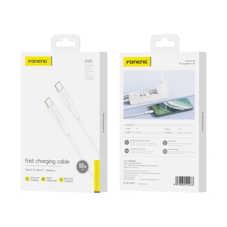 Kabel Foneng XS01 USB-C - USB-C PD 60W 1M Biały